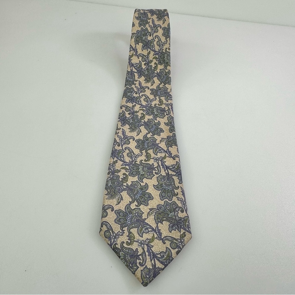 Christian Dior Monsieur Silk Tie Paisley Gold Blue Italy Woven Made In USA